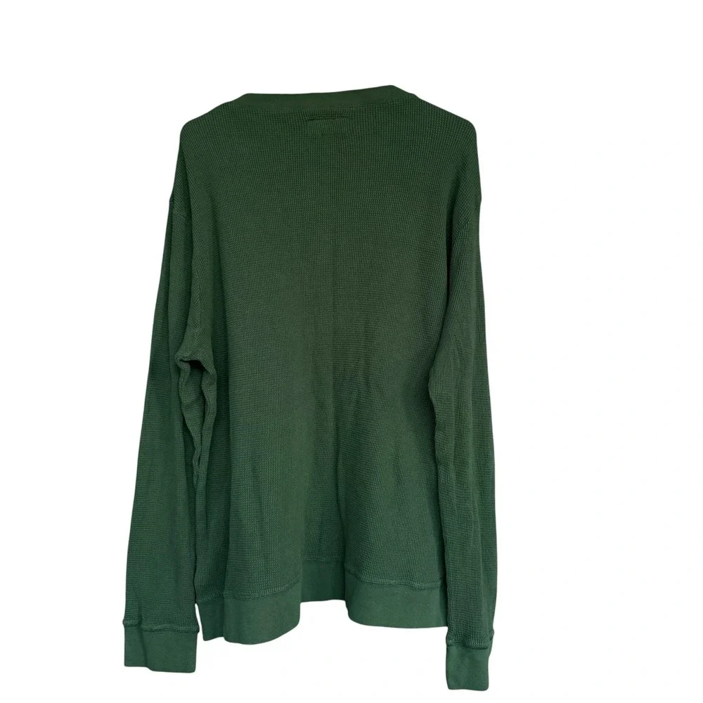 True Religion Shirt Mens 3XL Green Waffle Thermal Long Sleeve Henley Patch Logo